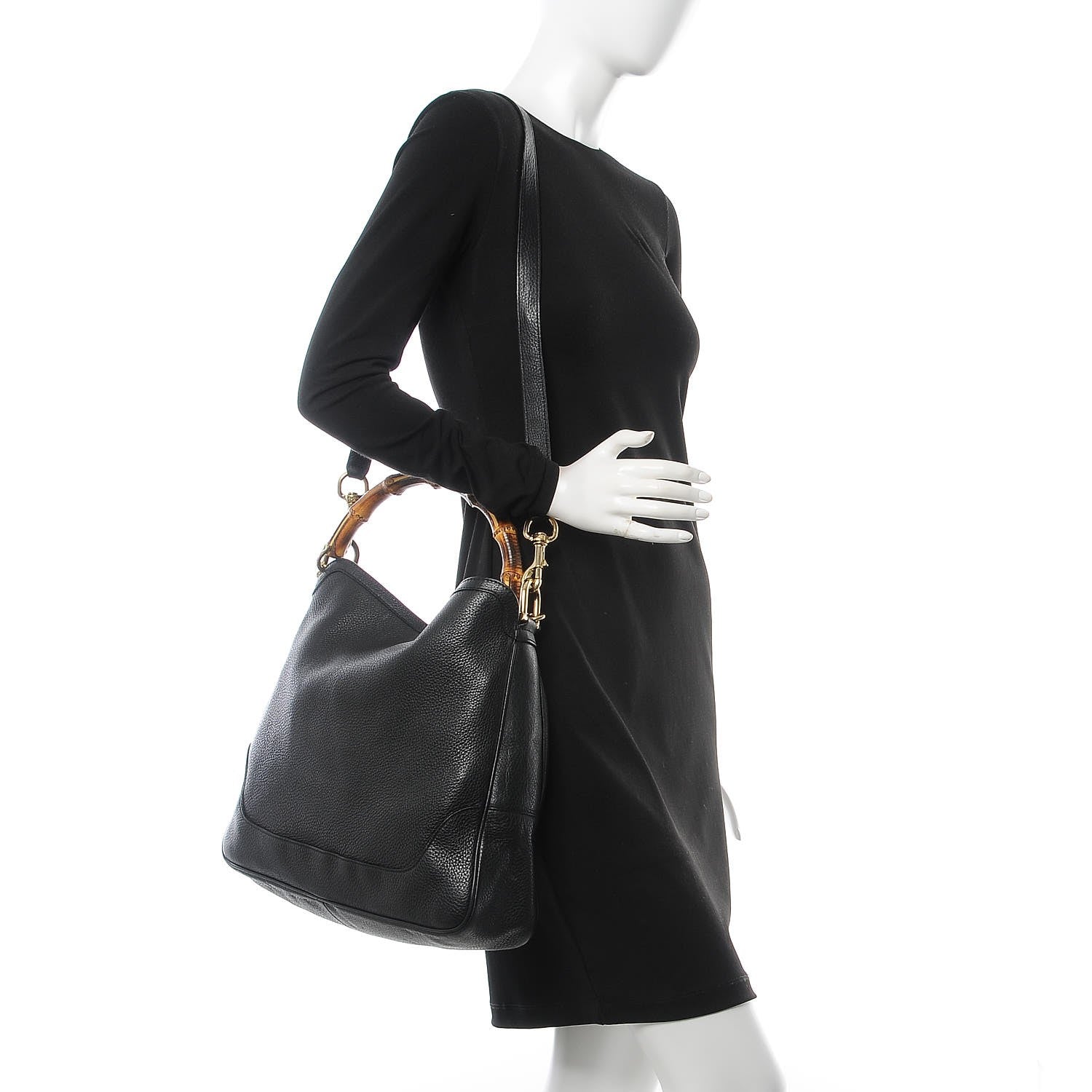 Gucci Pebbled Calfskin Medium Diana Bamboo Shoulder Bag Black 3 of 12