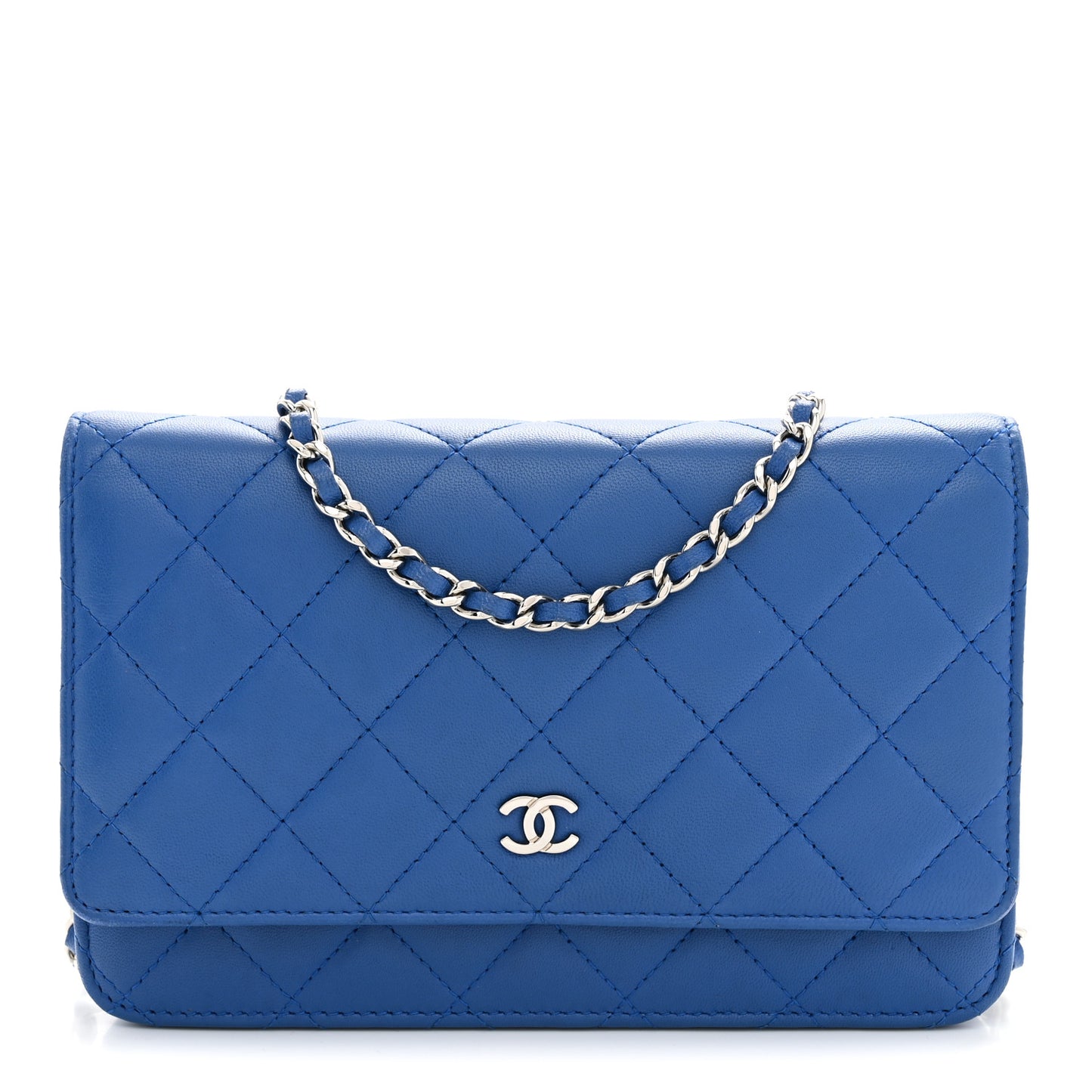 Lambskin Quilted Wallet On Chain WOC Blue