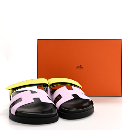 Hermes Satin Womens Chypre Sandals 38 Violet Petale Vert lime 9 of 9