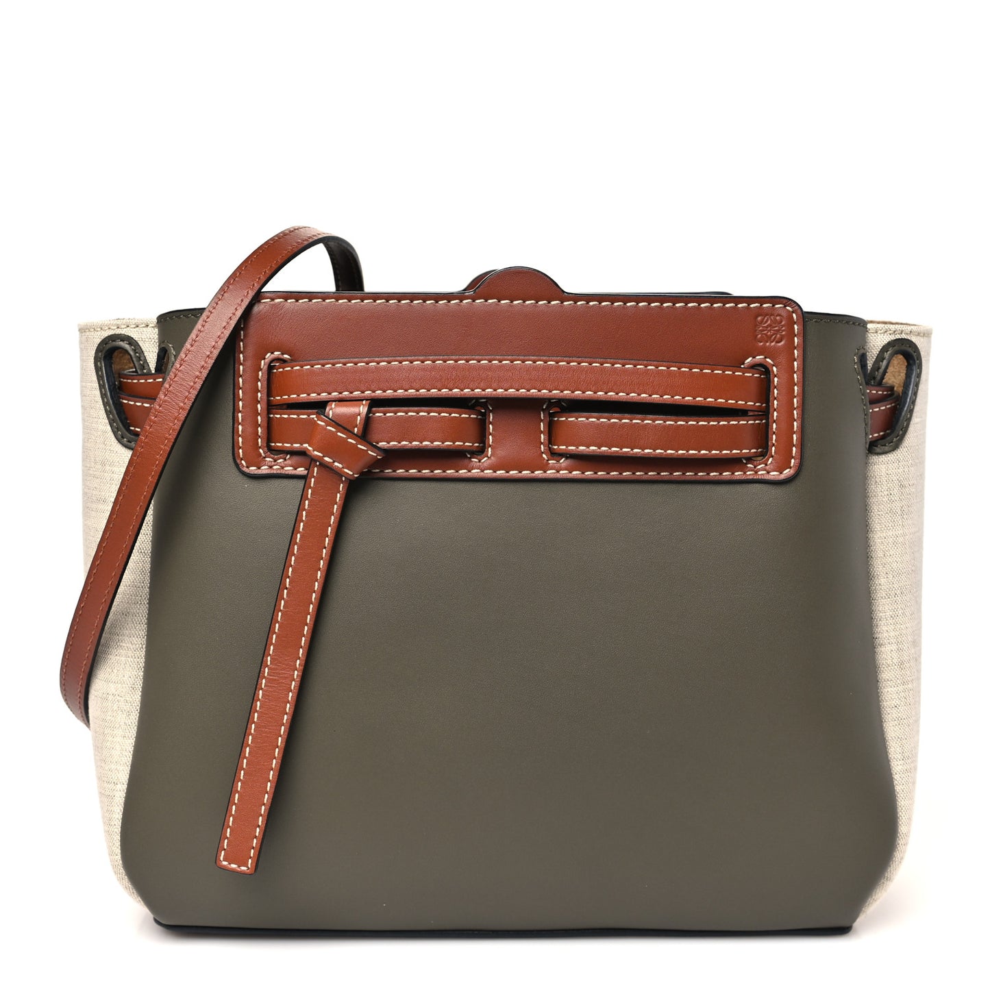 Calfskin Linen Mini Lazo Tote Khaki Green