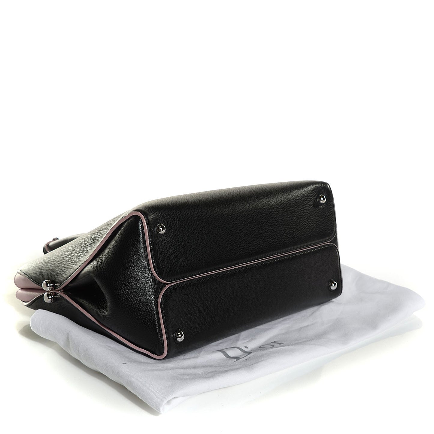 Grained Calfskin Bi Color Dior Bar Tote Black Rose Dragee