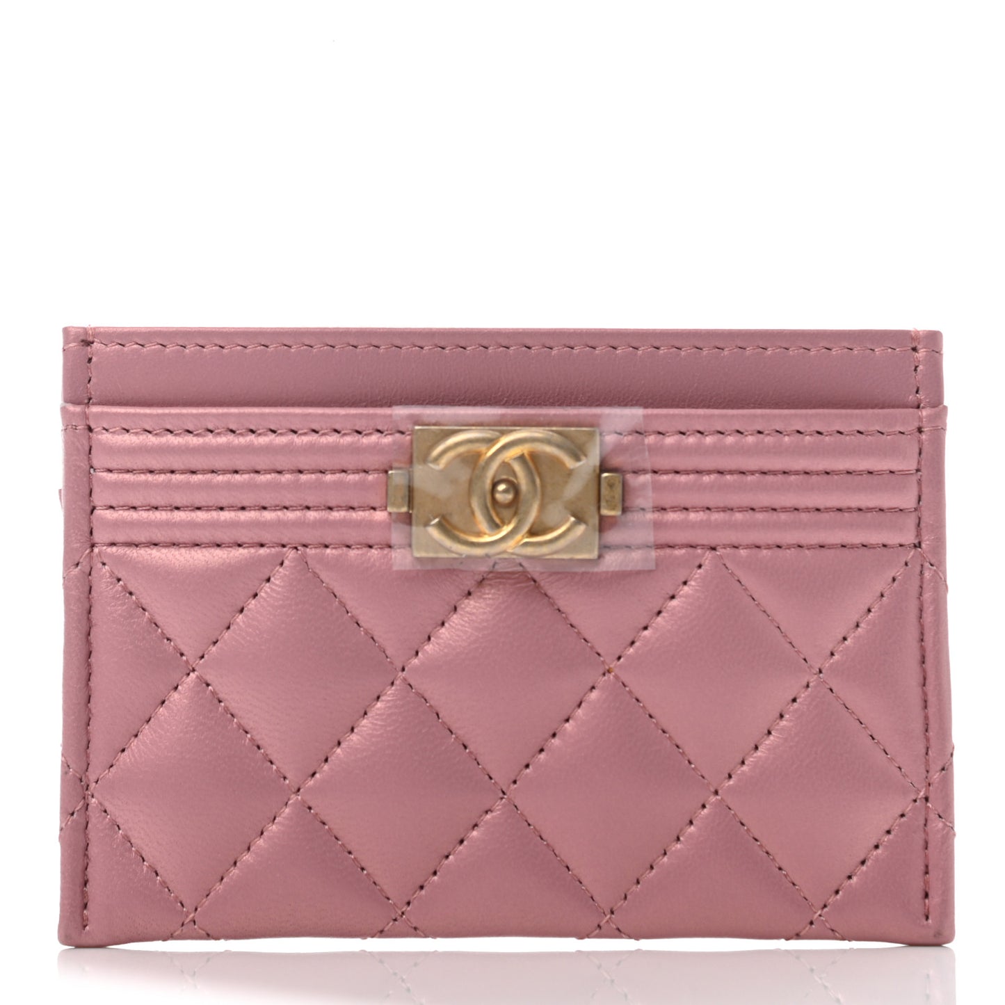Metallic Lambskin Quilted Boy Card Holder Pink