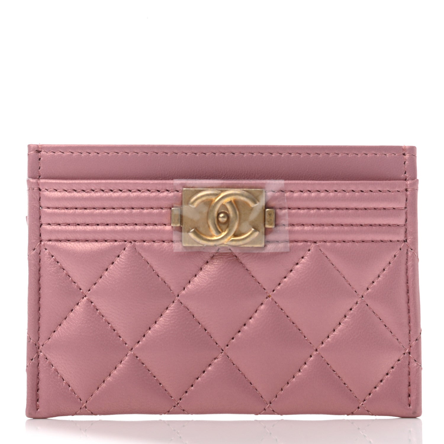 Chanel Metallic Lambskin Quilted Boy Card Holder Pink 1 of 8
