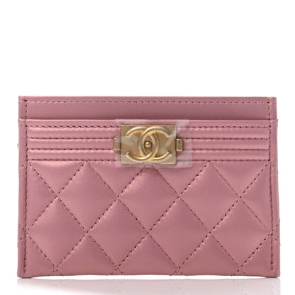 Chanel Metallic Lambskin Quilted Boy Card Holder Pink 1 of 8