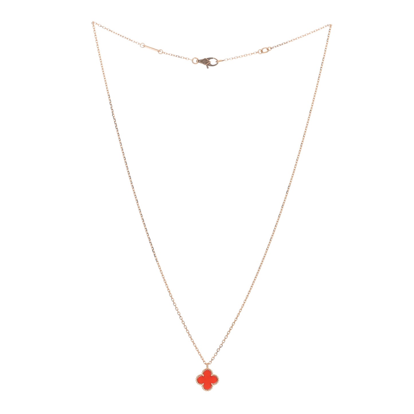 18K Rose Gold Carnelian Sweet Alhambra Pendant Necklace