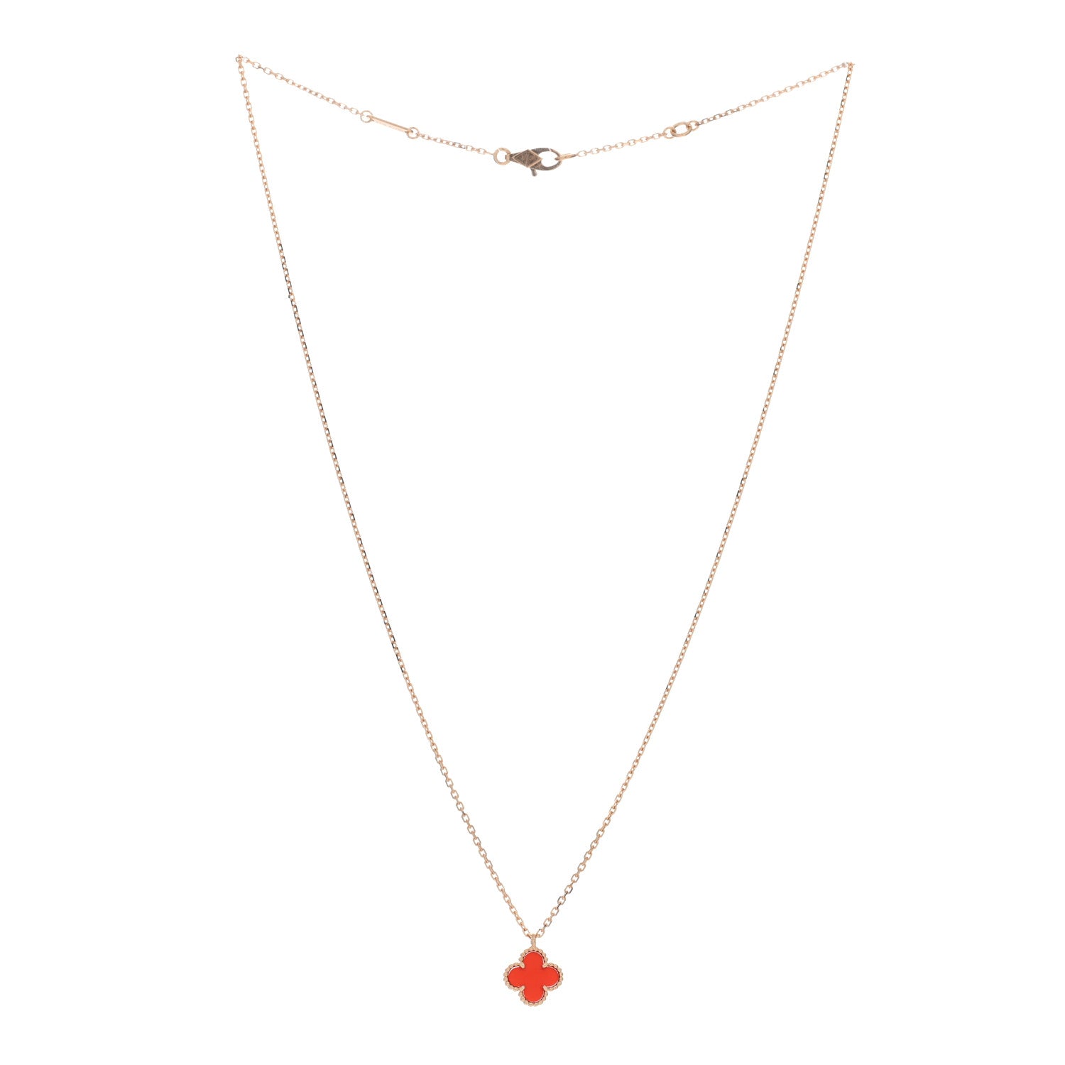 Van Cleef & Arpels 18K Rose Gold Carnelian Sweet Alhambra Pendant Necklace 3 of 4