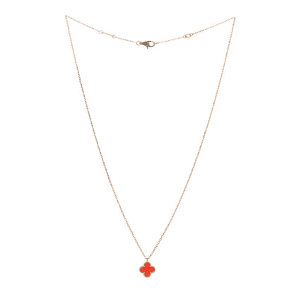 Van Cleef & Arpels 18K Rose Gold Carnelian Sweet Alhambra Pendant Necklace 3 of 4