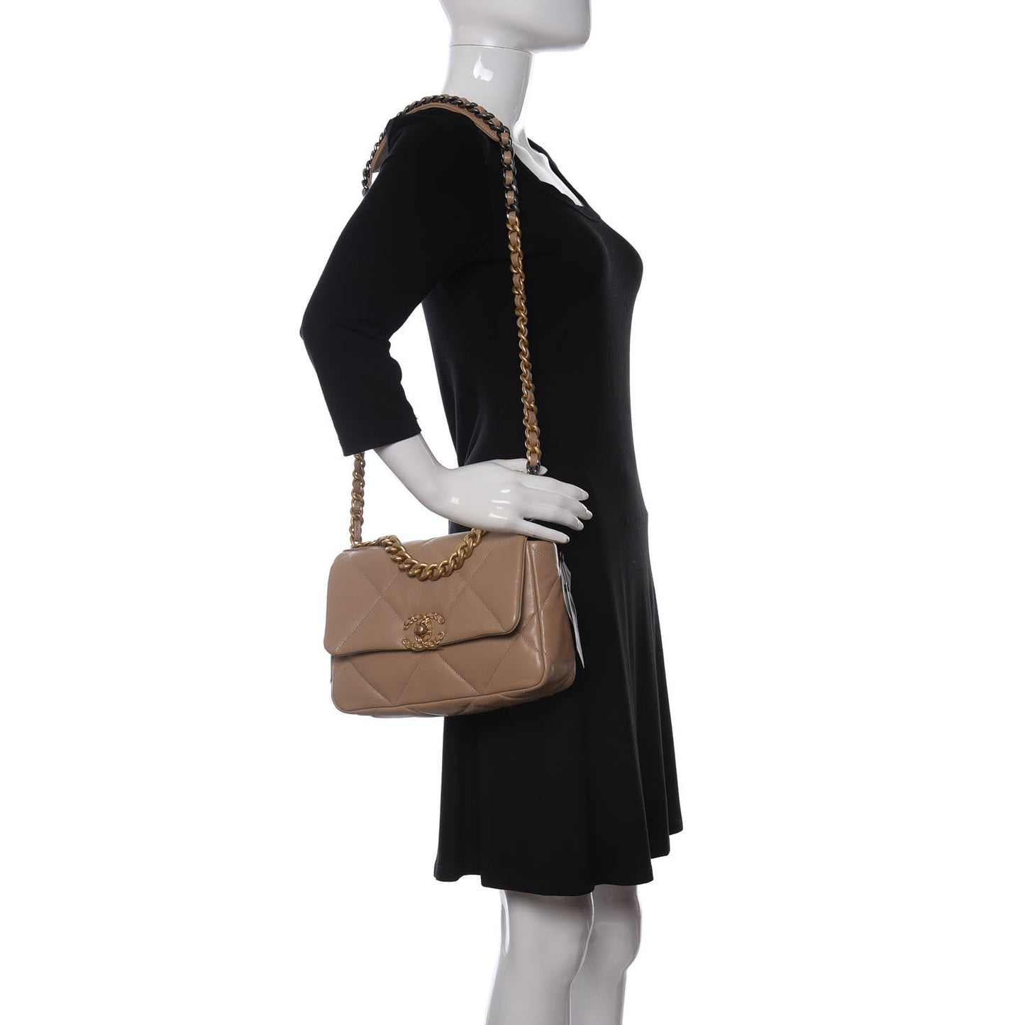 Lambskin Quilted Medium Chanel 19 Flap Dark Beige