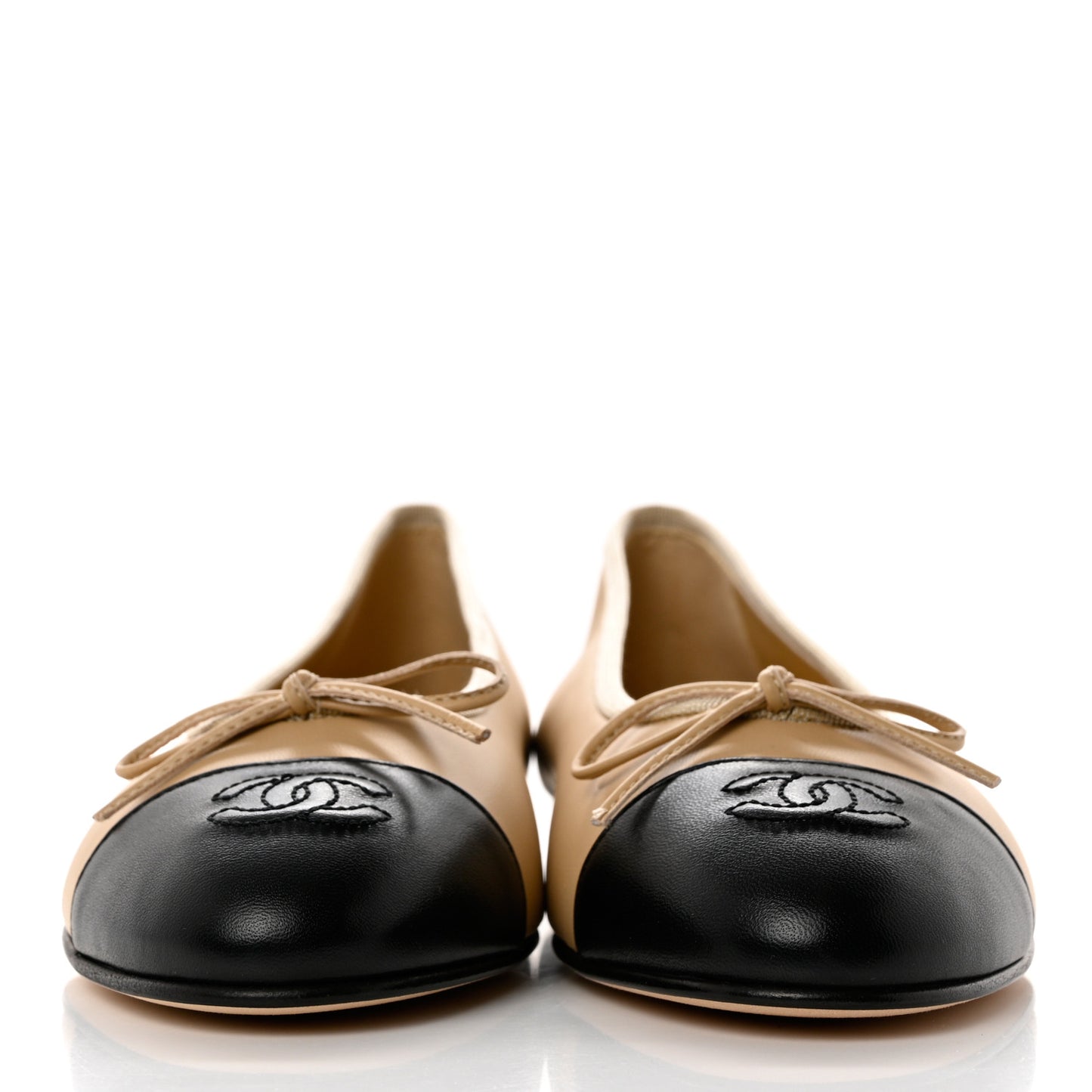 Lambskin Cap Toe CC Ballerina Flats 39 Beige Black