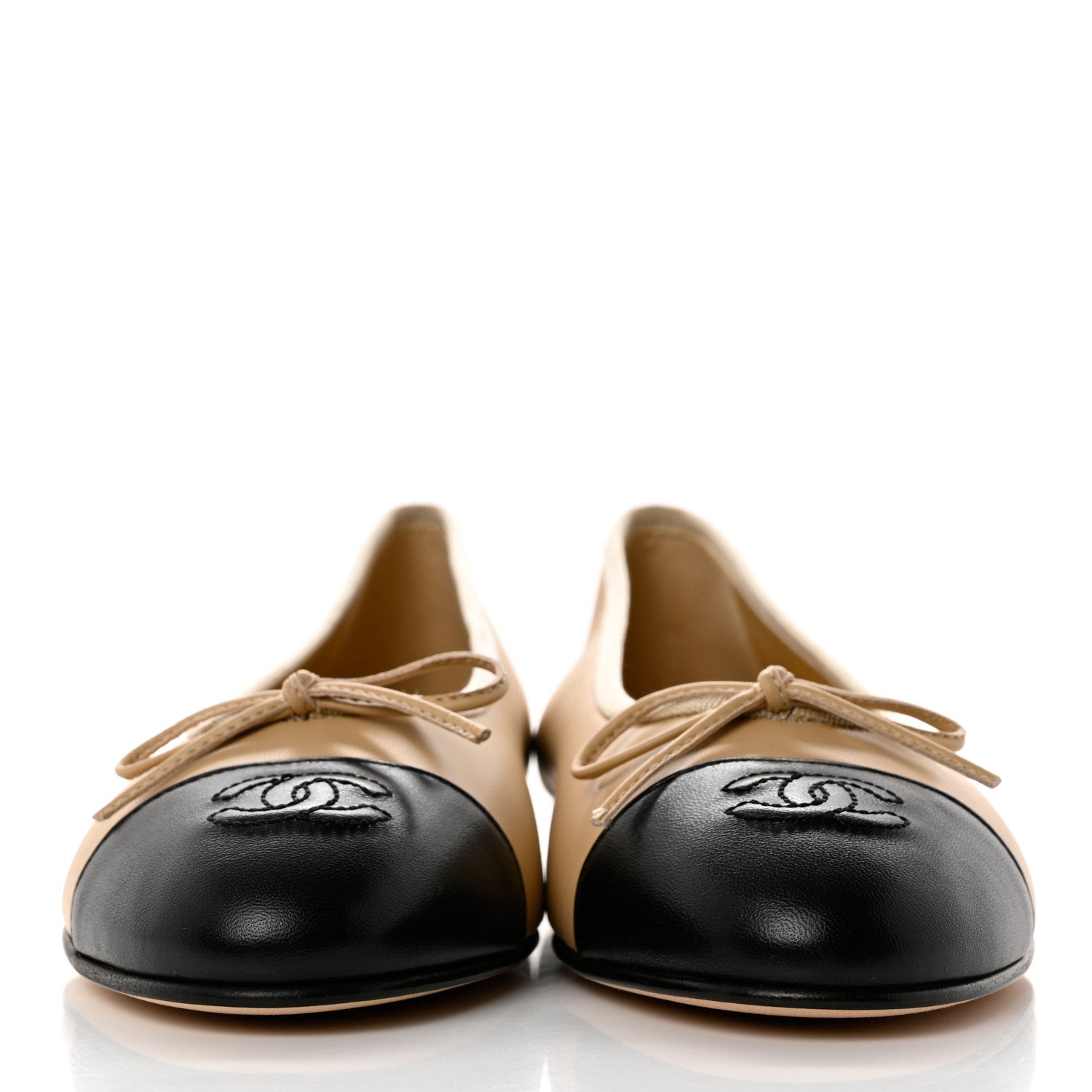 Chanel Lambskin Cap Toe CC Ballerina Flats 39 Beige Black 2 of 9