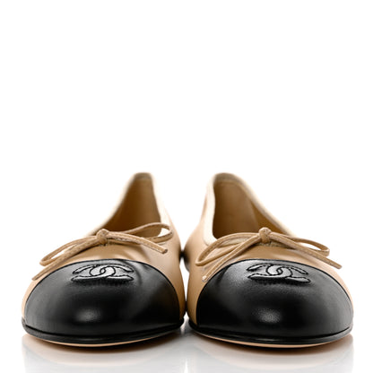 Chanel Lambskin Cap Toe CC Ballerina Flats 39 Beige Black 2 of 9