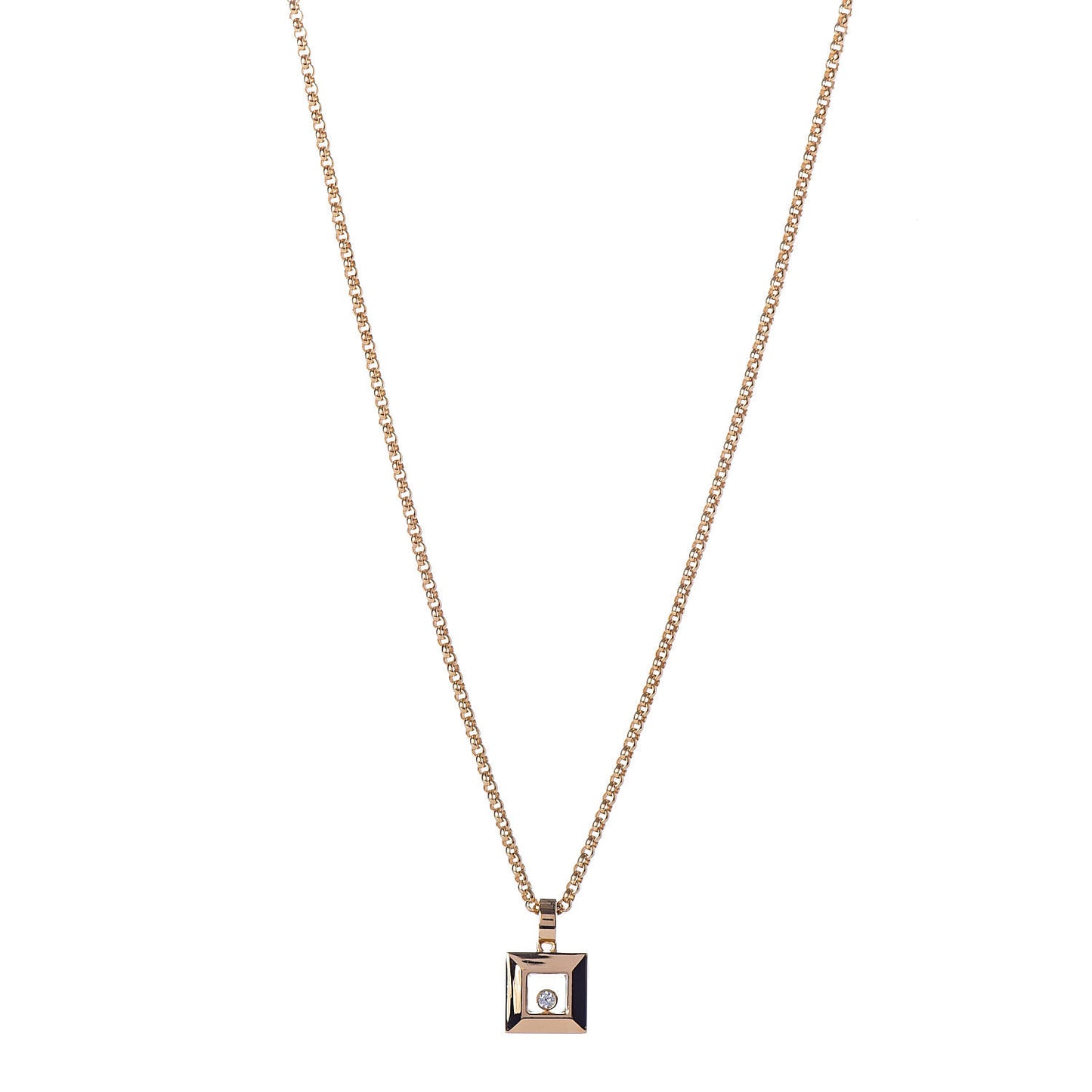 18K Yellow Gold Diamond Happy Diamonds Square Pendant Necklace