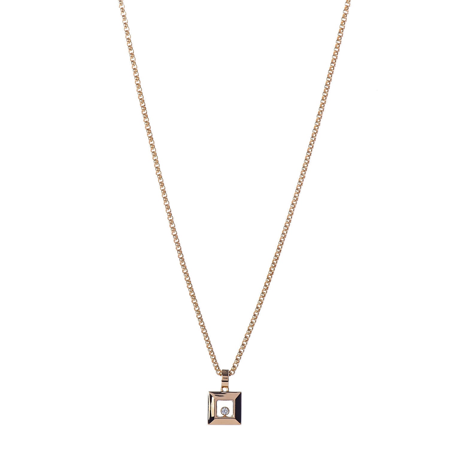 Chopard 18K Yellow Gold Diamond Happy Diamonds Square Pendant Necklace 1 of 7