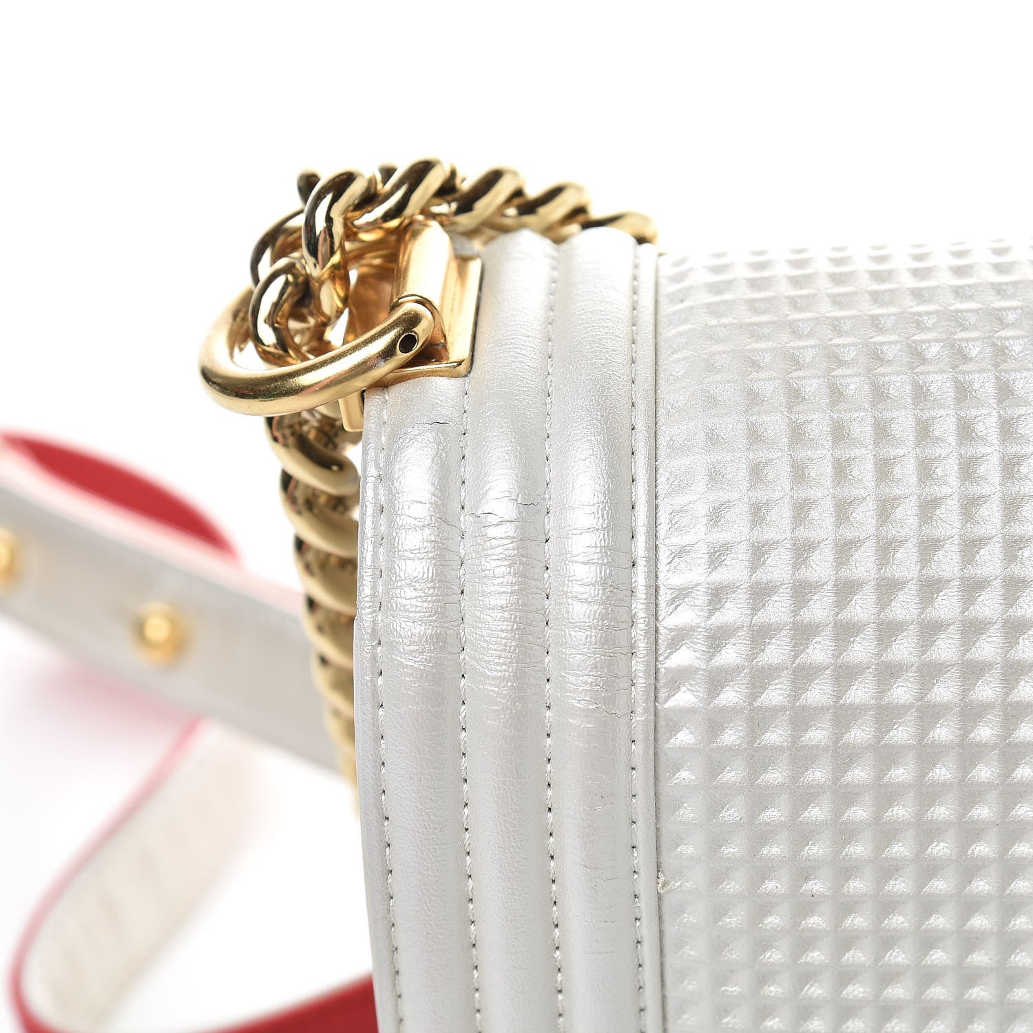 Chanel Lambskin Embossed Medium Boy Cube Flap White Red 15 of 17