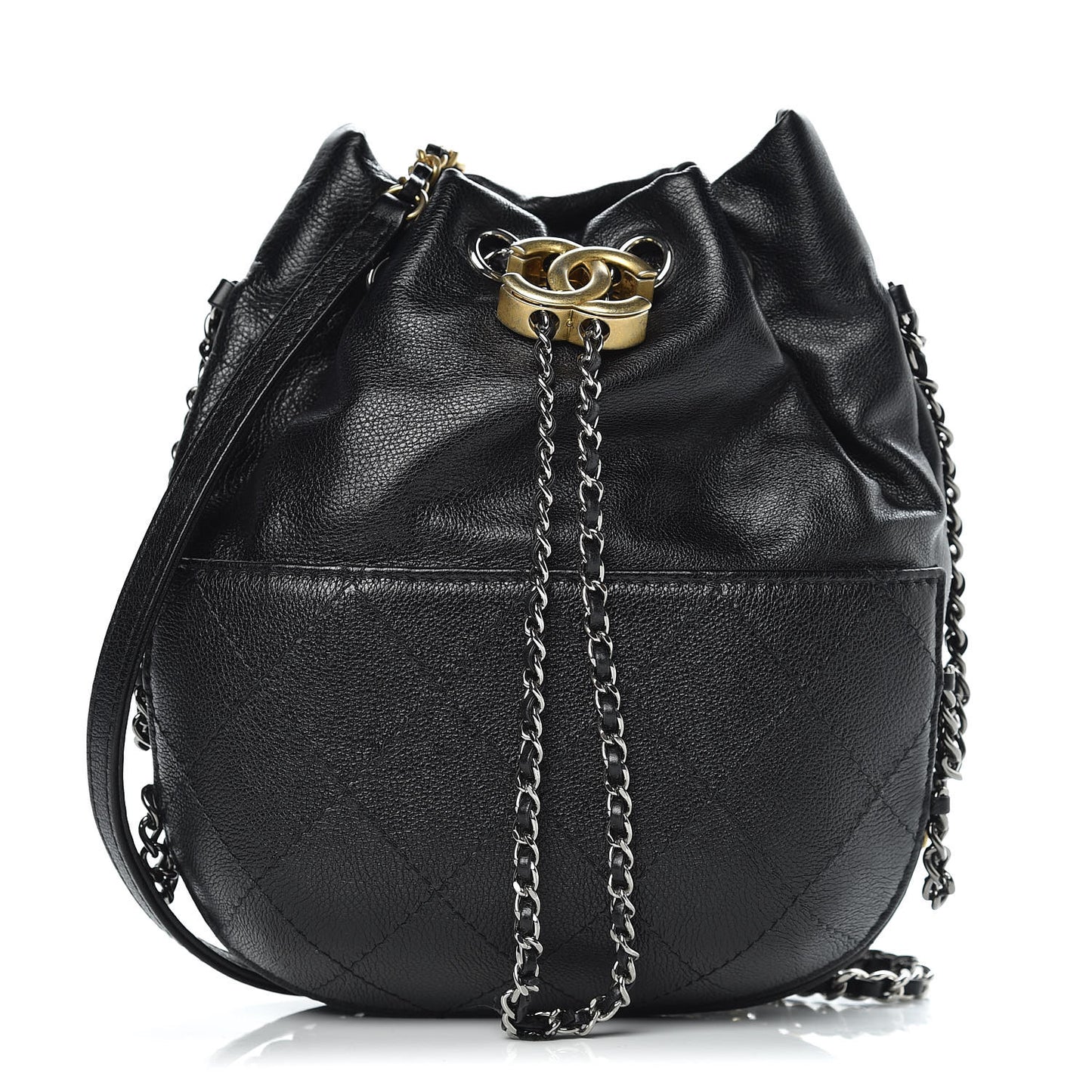 Calfskin Quilted Small Gabrielle Bucket Black