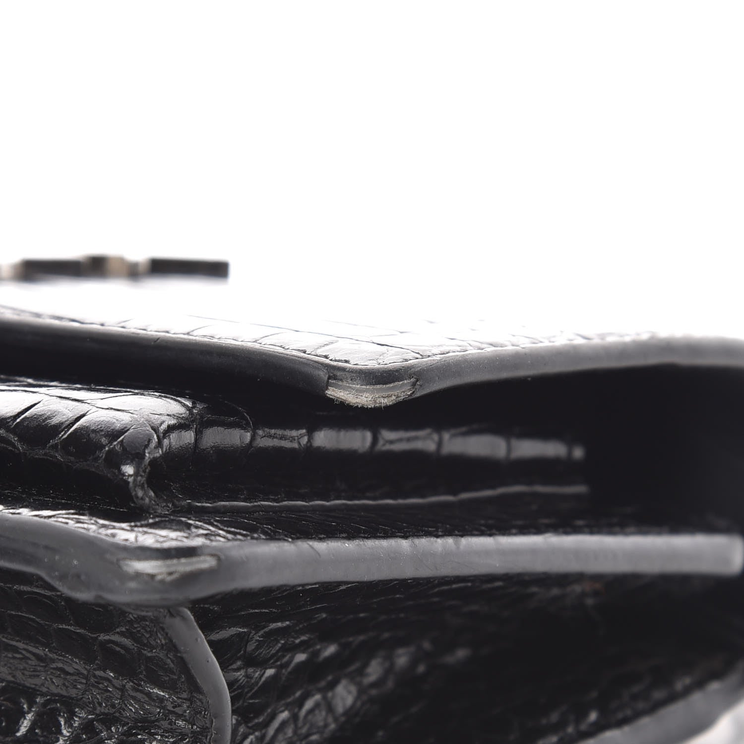 Saint Laurent Calfskin Crocodile Embossed Monogram Sunset Chain Wallet Black 10 of 12