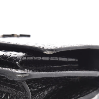 Saint Laurent Calfskin Crocodile Embossed Monogram Sunset Chain Wallet Black 10 of 12
