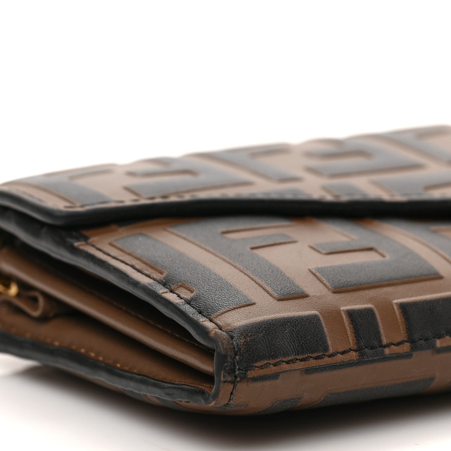 Vitello Soft F is Fendi Bi-Color FF 1974 Embossed Continental Envelope Wallet On Chain Maya Black