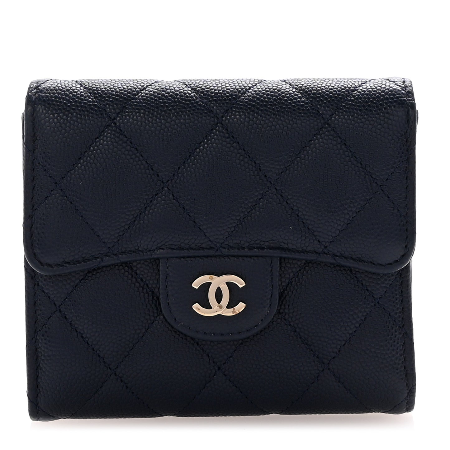 Caviar Quilted Compact Flap Wallet Navy