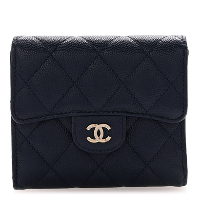 Chanel Caviar Quilted Compact Flap Wallet Navy 1 of 9