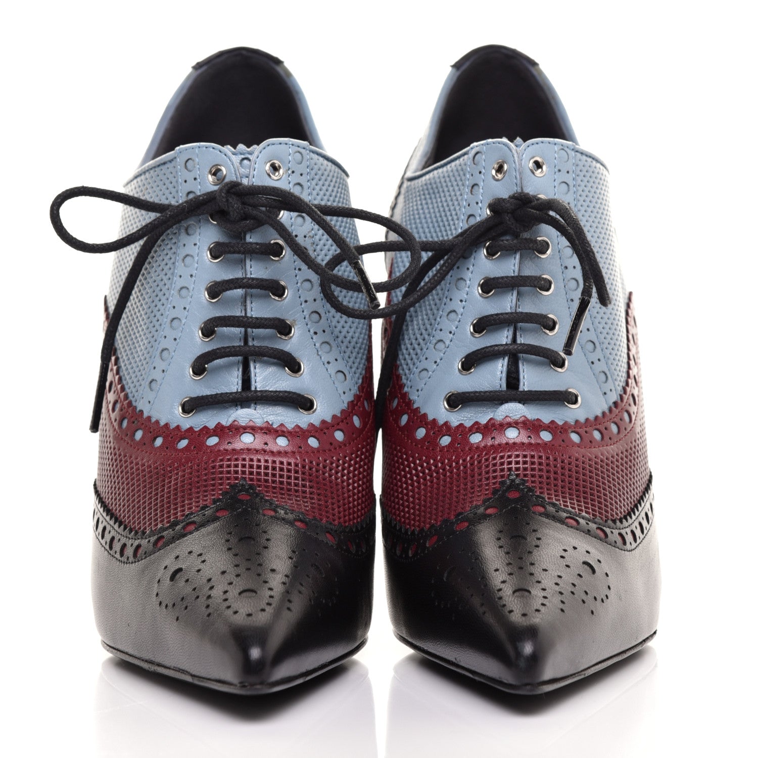 Gucci Calfskin Gia Oxford Stiletto Ankle Boots 37 Black Burgundy Blue 2 of 8