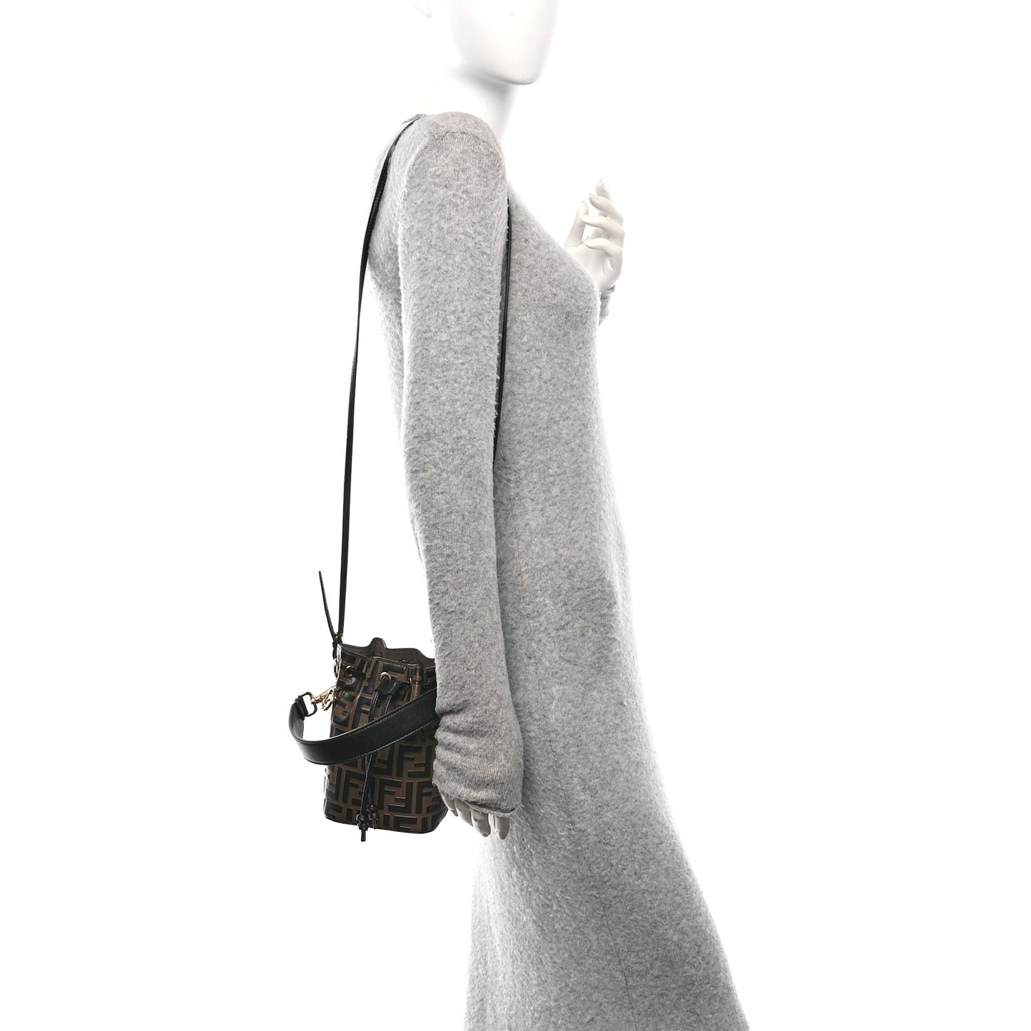 Vitello Liberty F is Fendi Bi-Color FF 1974 Embossed Mini Mon Tresor Bucket Bag Maya Black