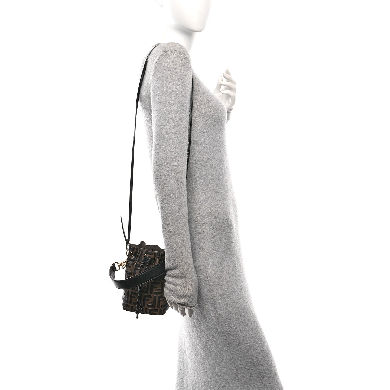 Fendi Vitello Liberty F is Fendi Bi-Color FF 1974 Embossed Mini Mon Tresor Bucket Bag Maya Black 3 of 10