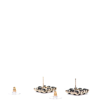 Chanel Crystal Lambskin Chain Sergeant Stud Earrings Black Gold 3 of 5