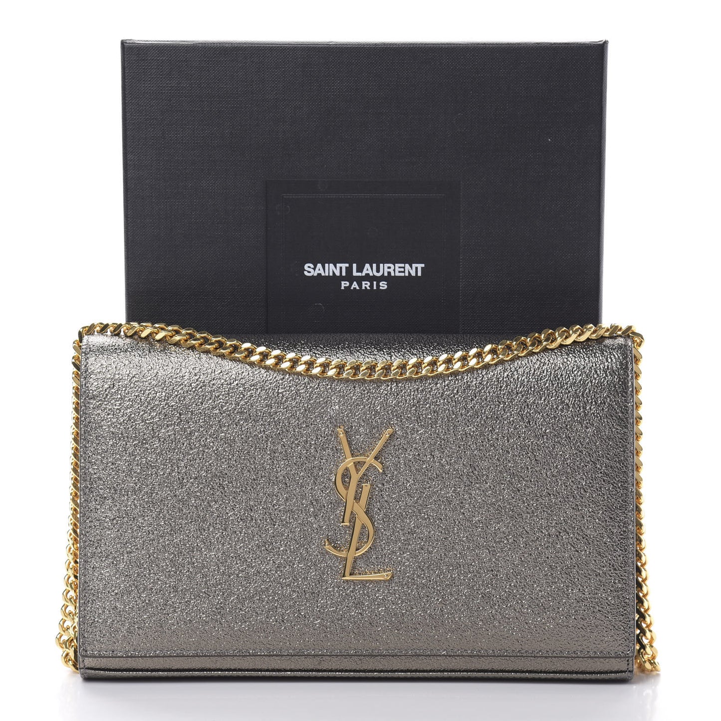 Grained Metallic Calfskin Monogram Chain Wallet Bronze