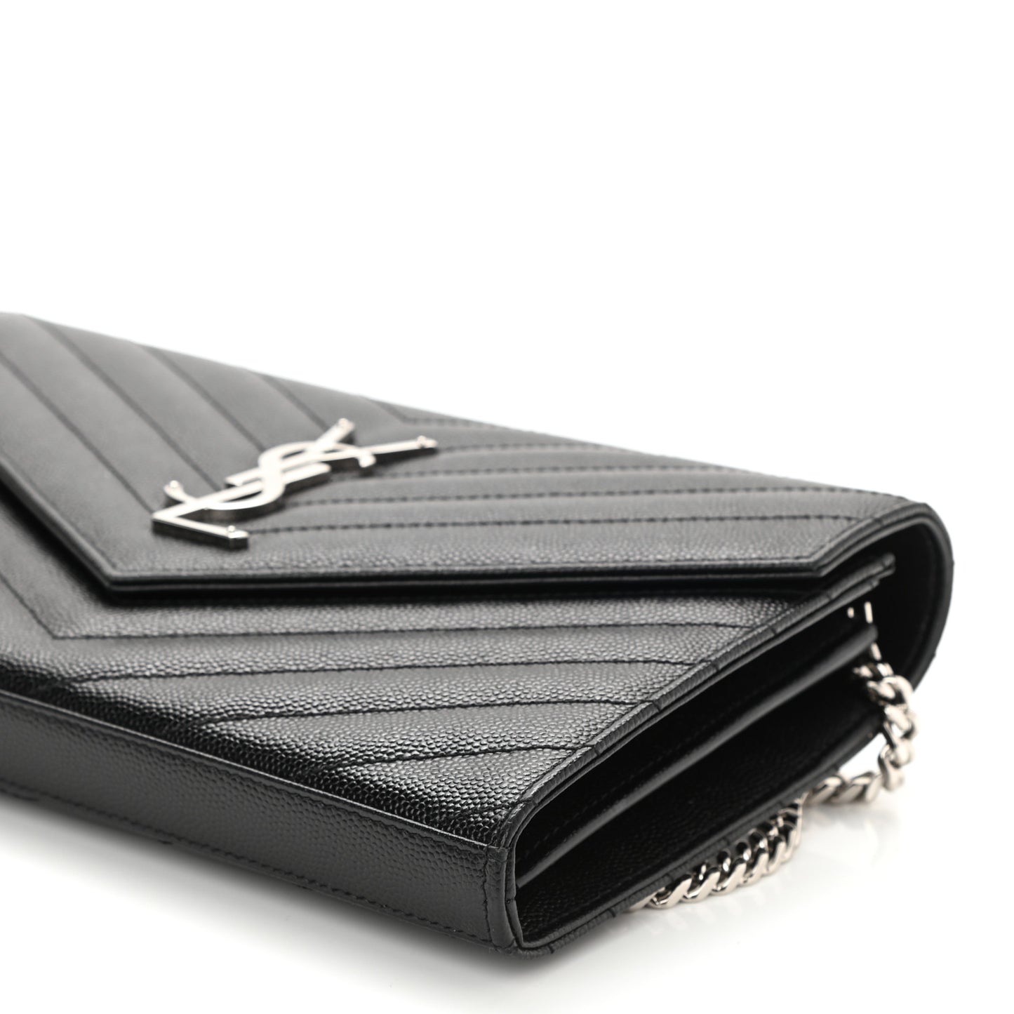 Grain De Poudre Matelasse Chevron Monogram Chain Wallet Black