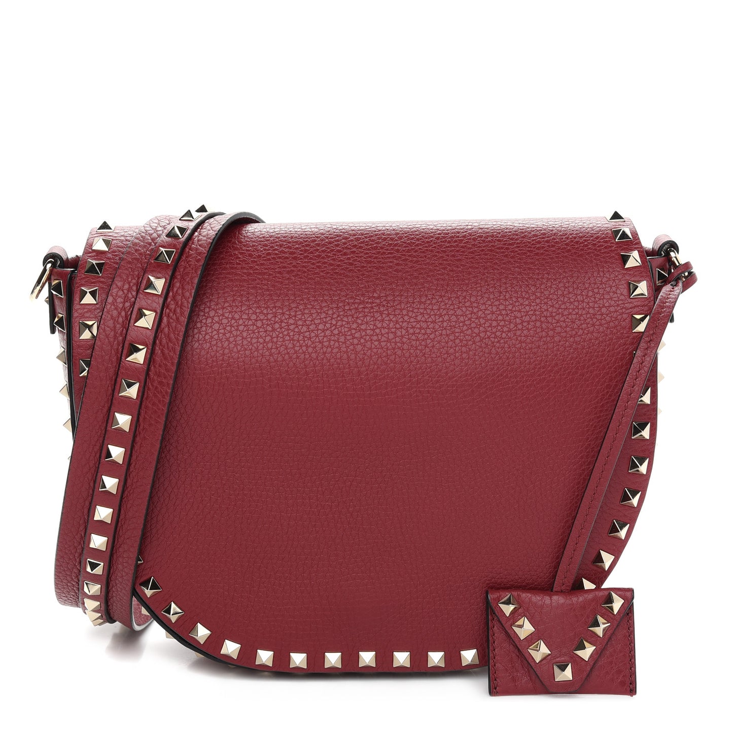 Pebbled Calfskin Rockstud Messenger Bag Rosso