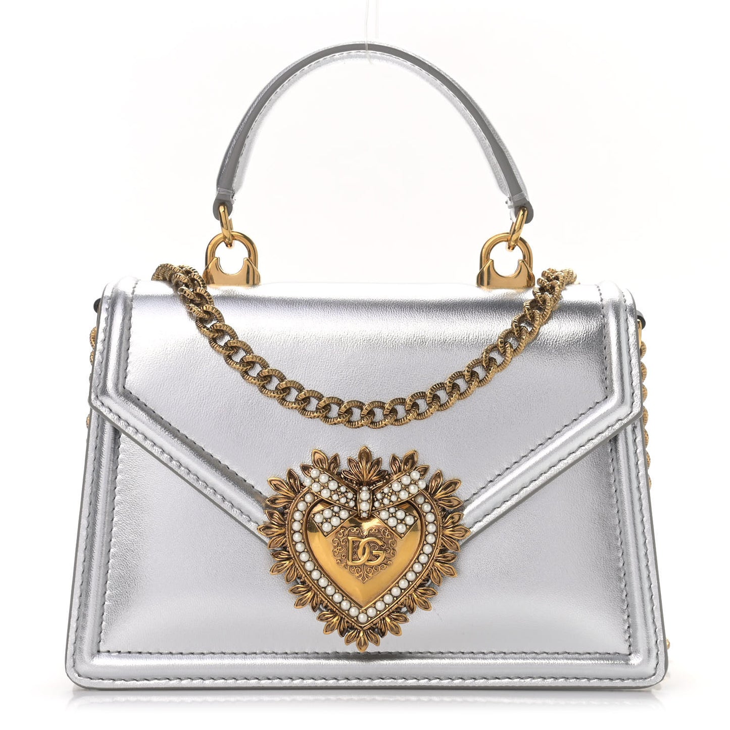 Metallic Nappa Small Devotion Top Handle Bag Silver