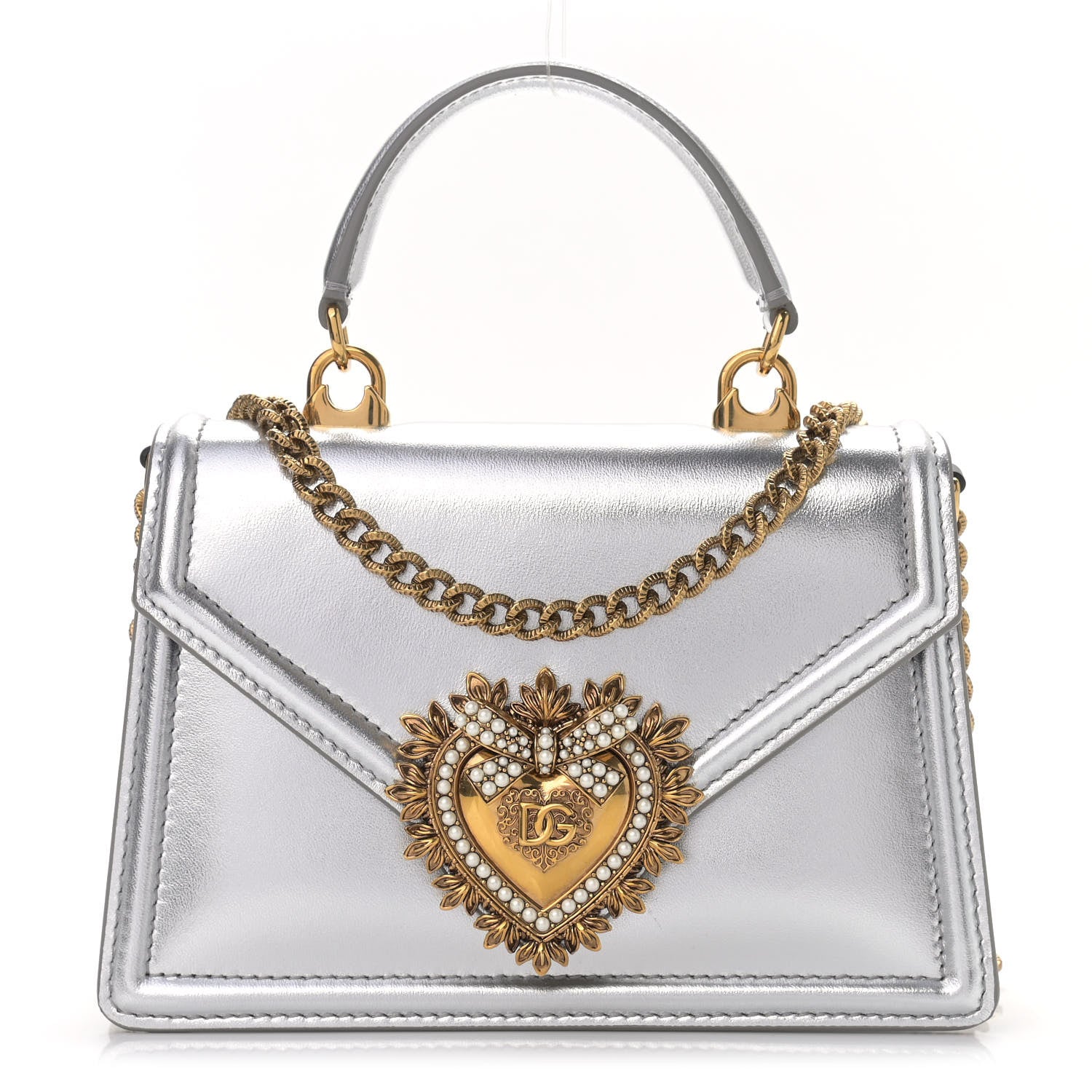 Dolce & Gabbana Metallic Nappa Small Devotion Top Handle Bag Silver 1 of 11