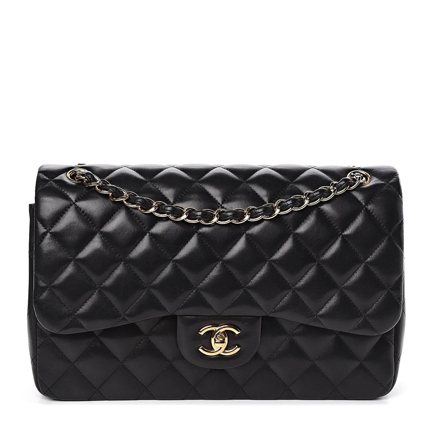 Lambskin Quilted Jumbo Double Flap Black