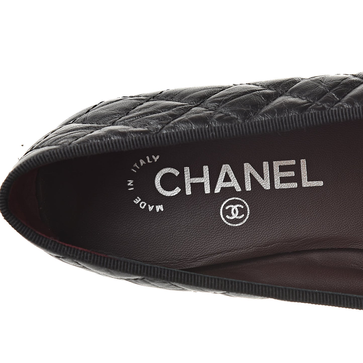 Aged Calfskin Quilted Cap Toe Ballerina Flats 37.5 Black