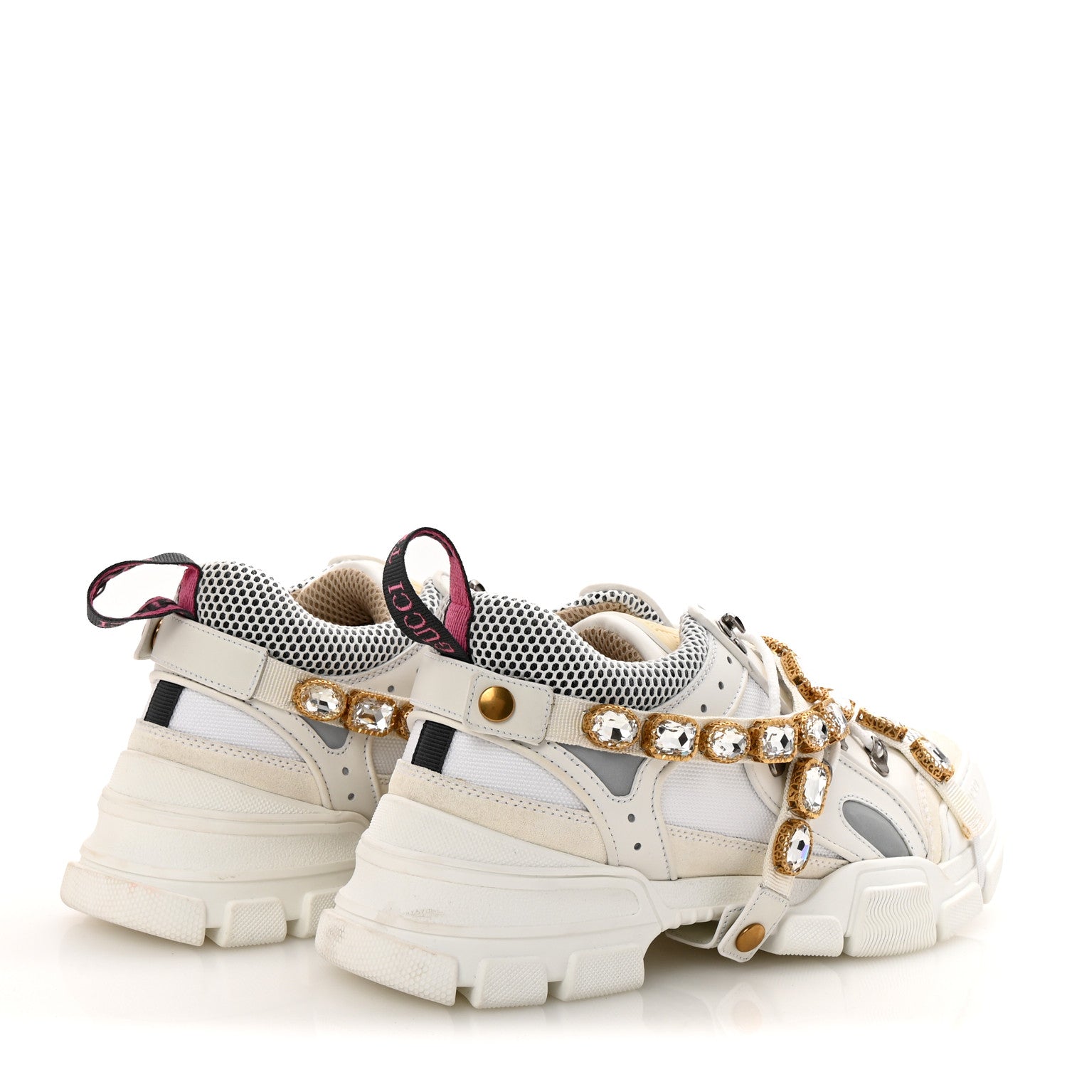Gucci X SEGA Mesh Calfskin Suede Removable Crystals Mens Flashtrek Sneakers 9 Great White 5 of 9