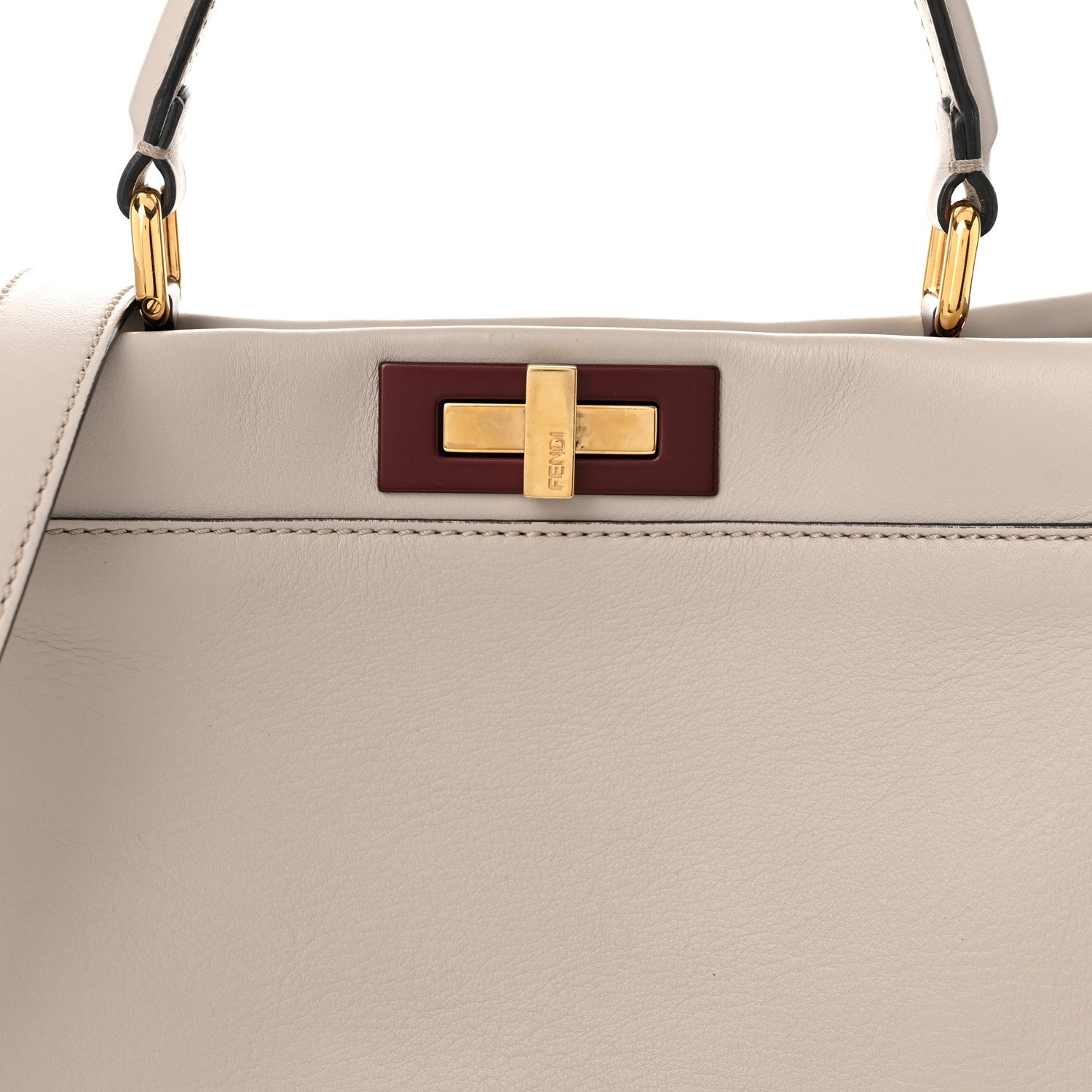 Fendi Vitello Seta Shiny Nappa Medium Peekaboo Iconic Satchel Grigio Polvere Bois de Rose 9 of 13