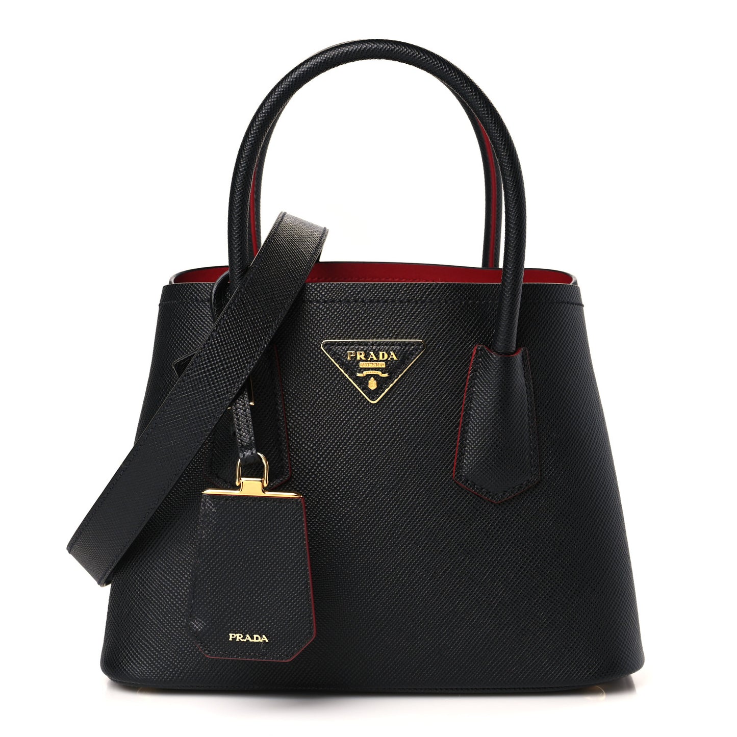 Saffiano Cuir Mini Double Bag Black Ciliegia