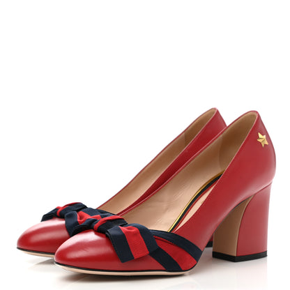 Gucci Calfkin Web Bow Pumps 36 Hibiscus Red 3 of 10