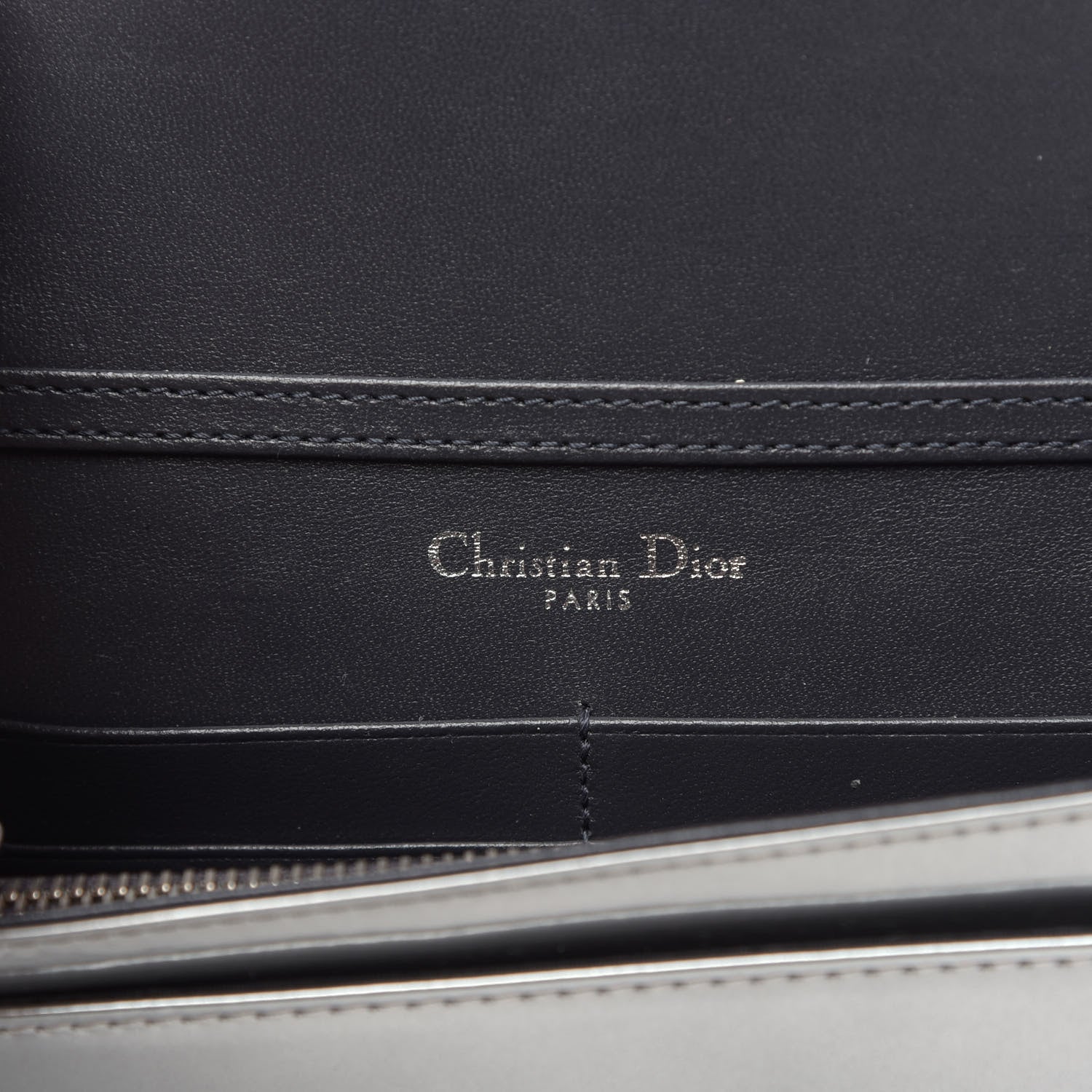 Christian Dior Metallic Patent Micro-Cannage Diorama Wallet on Chain Pouch Silver 6 of 10