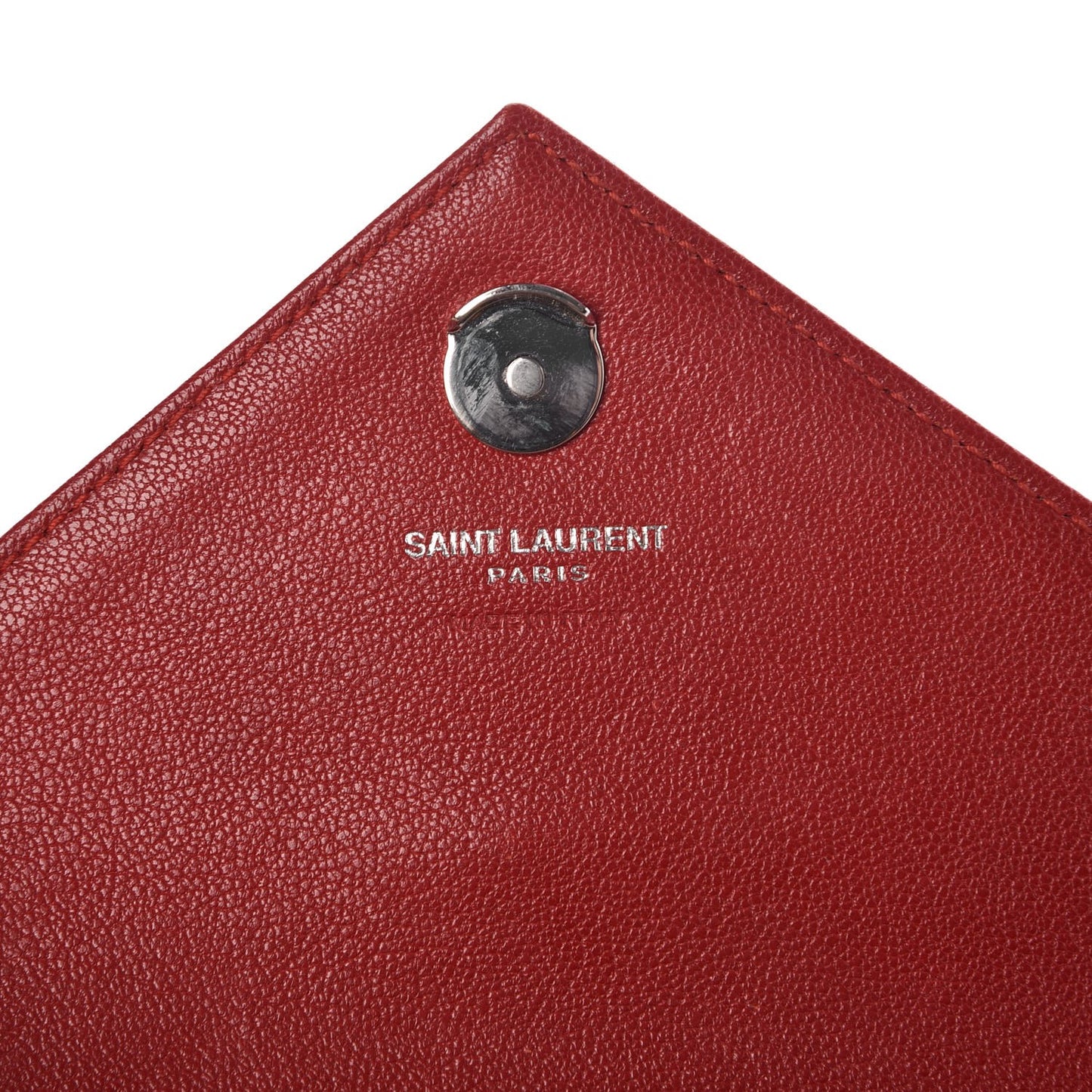 Sheepskin Matelasse Chevron Monogram College Chain Wallet New Red