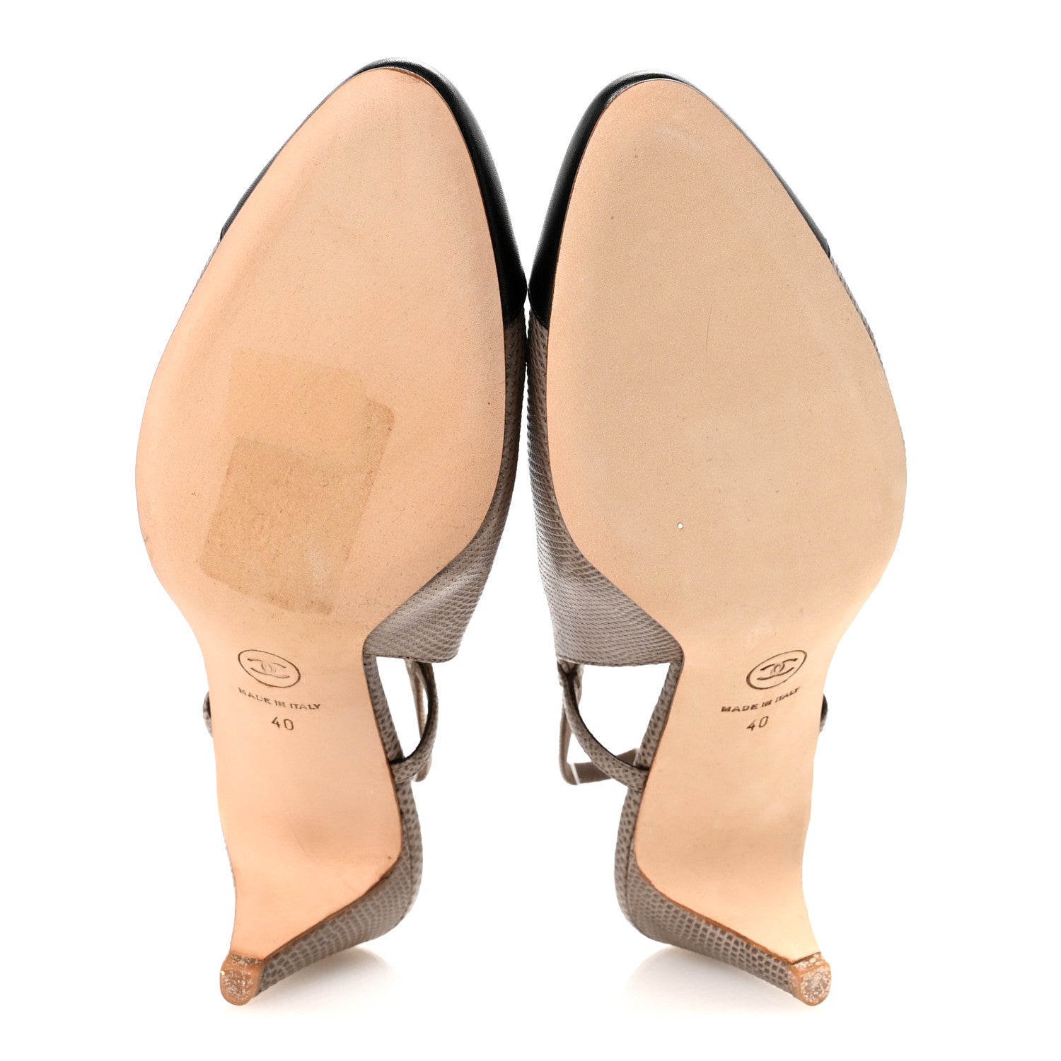 Chanel Lizard Grosgrain Cap Toe CC Slingback Sandals 40 Taupe 6 of 9