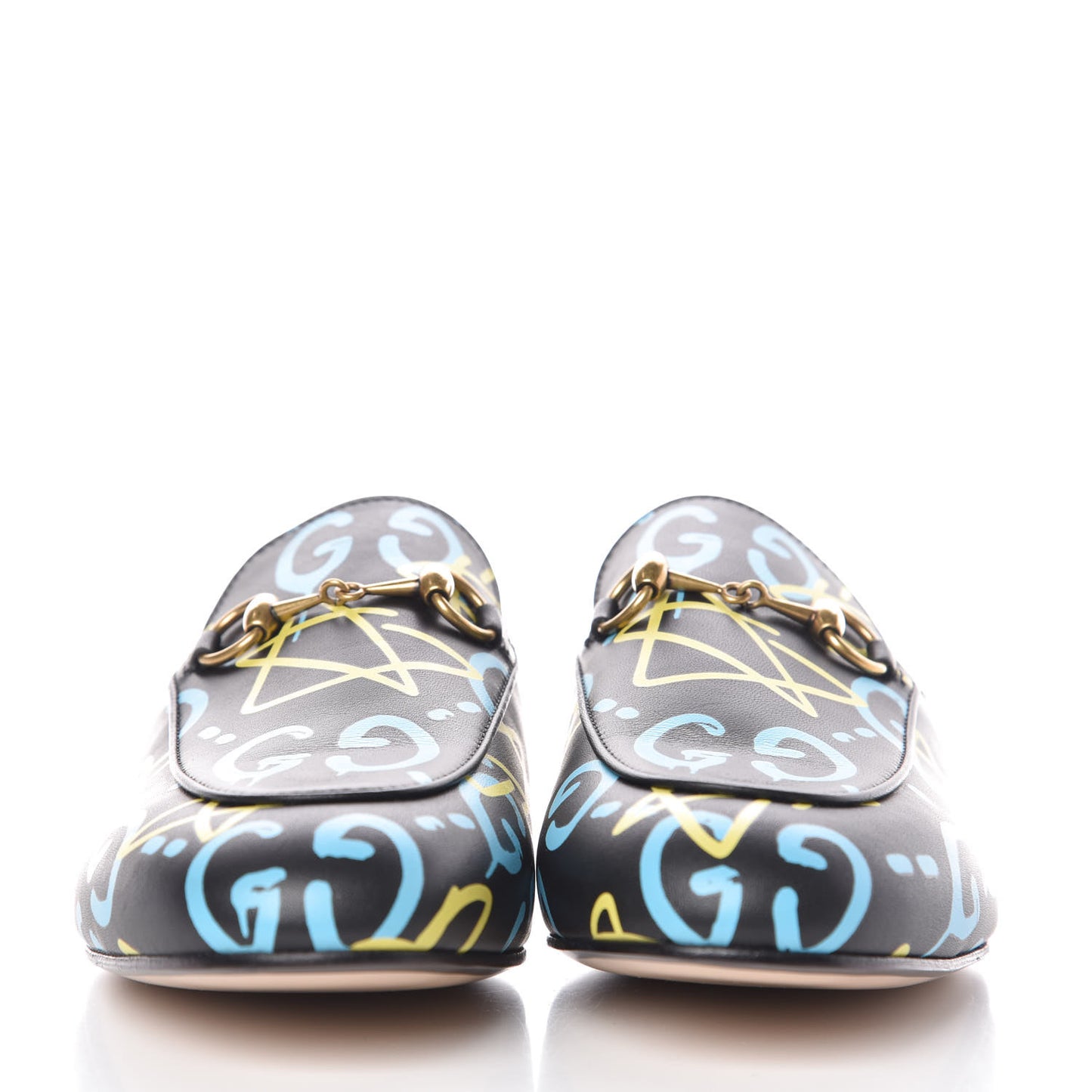 Calfskin GucciGhost Print Womens Princetown Slippers 37.5 Black New Acquamarine