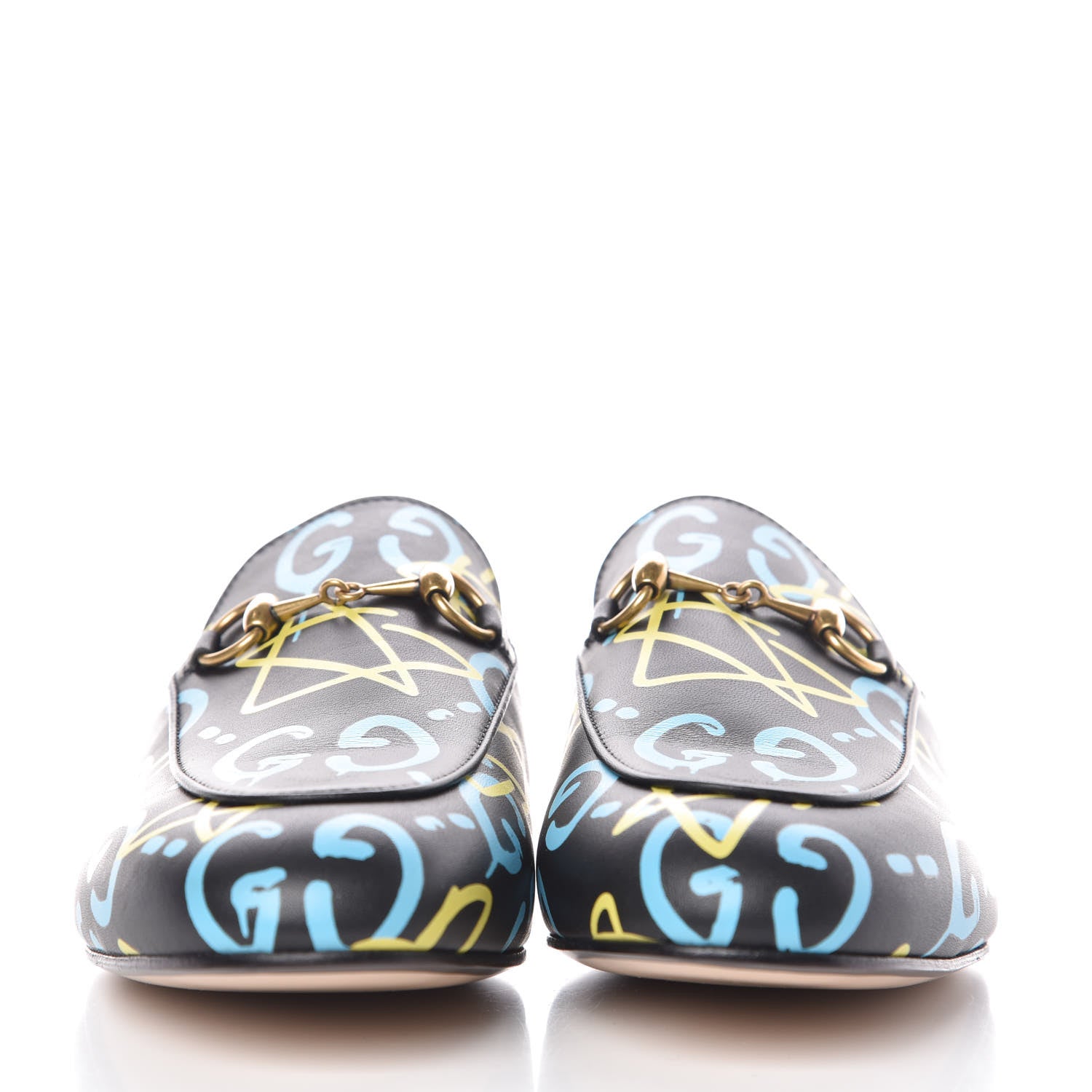 Gucci Calfskin GucciGhost Print Womens Princetown Slippers 37.5 Black New Acquamarine 2 of 8