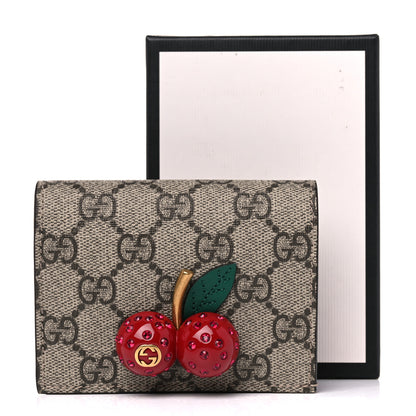 Gucci GG Supreme Monogram Cherry Embellished Card Case Wallet Hibiscus Red 8 of 8
