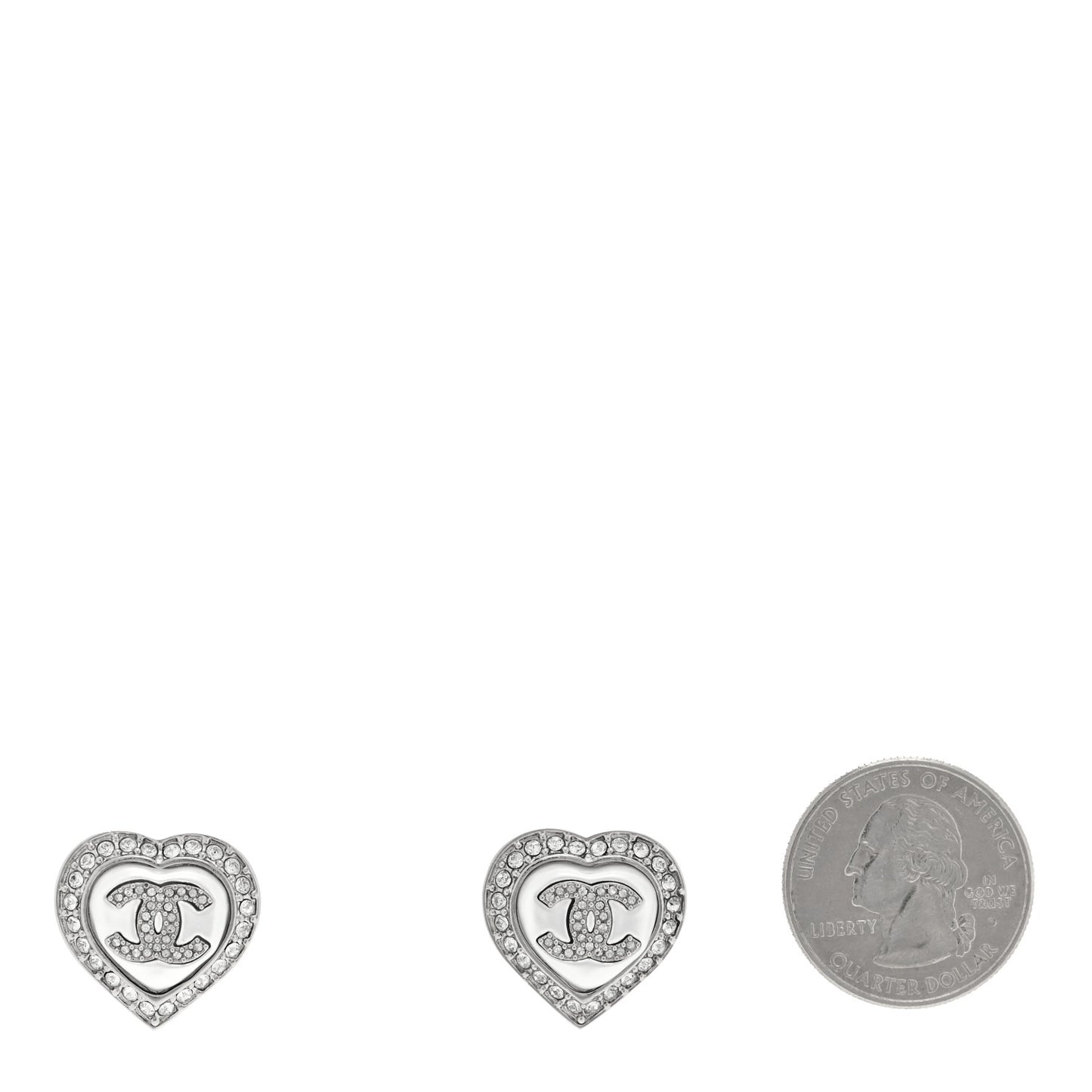 Pearl Crystal CC Heart Earrings Silver