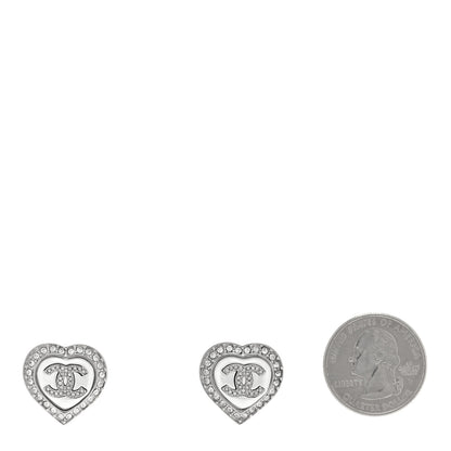 Chanel Pearl Crystal CC Heart Earrings Silver 2 of 4