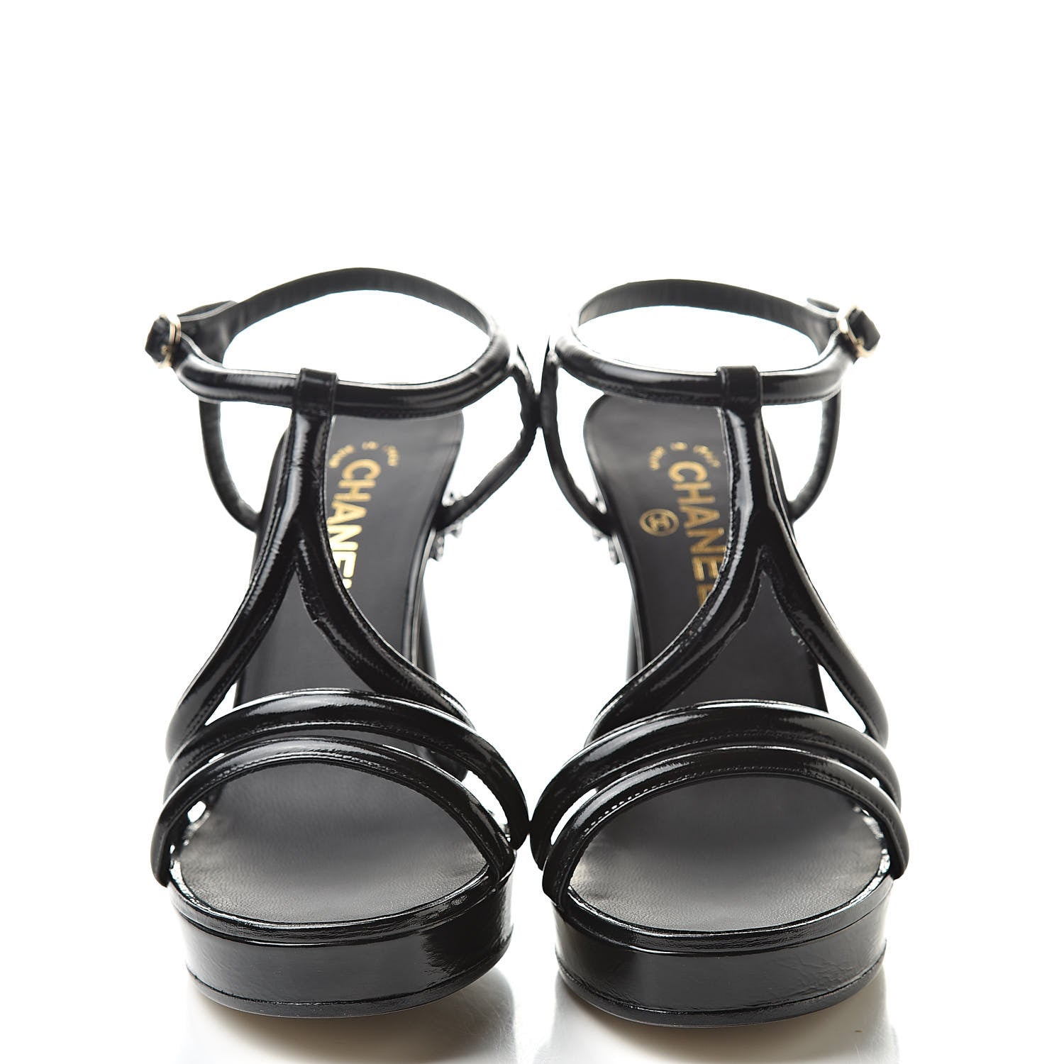 Chanel Patent Crumpled Calfskin Parthenon Platform Sandals 40 Black 2 of 8