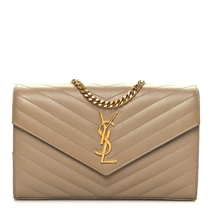 Saint Laurent Grain De Poudre Matelasse Chevron Monogram Chain Wallet Nude Powder 1 of 10