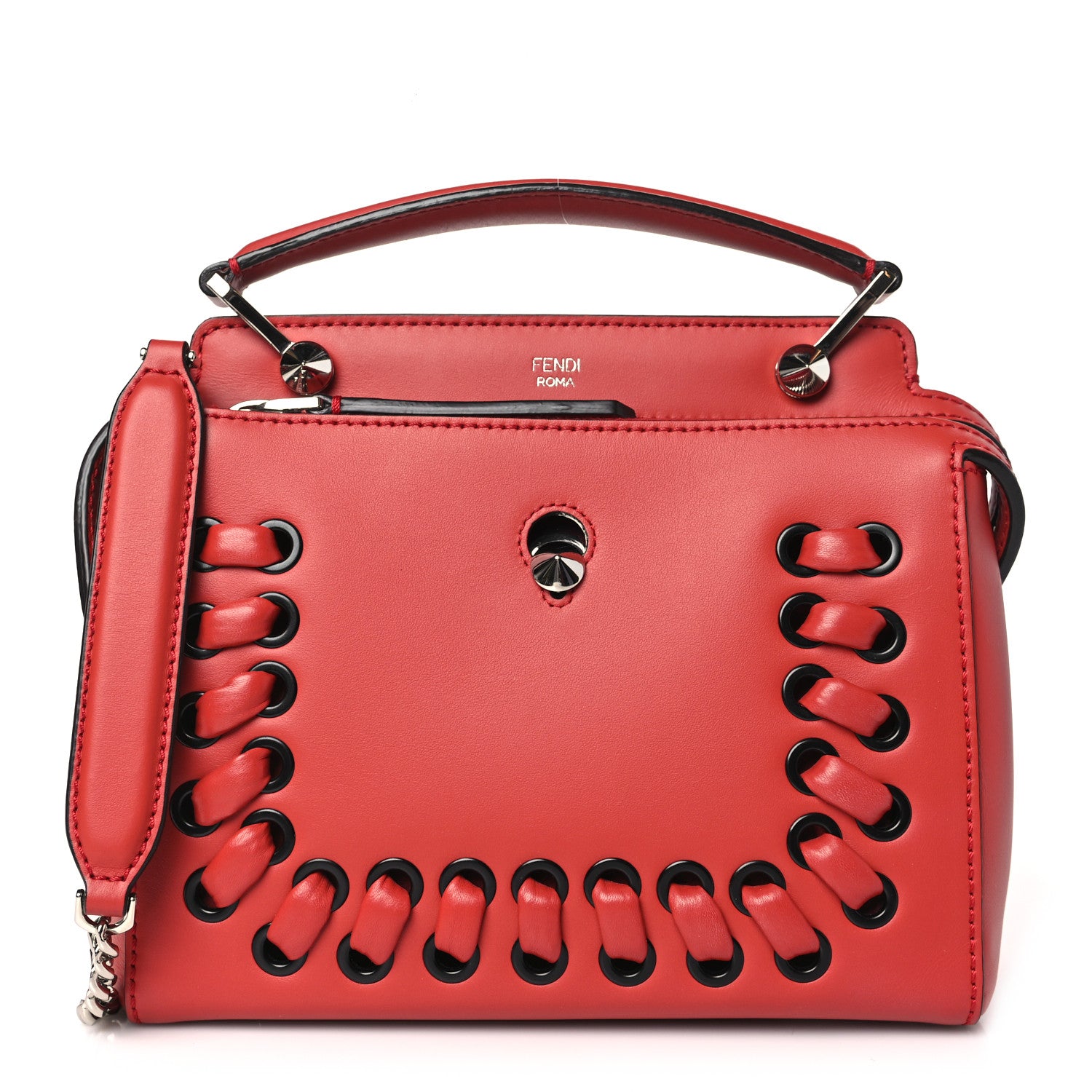 Fendi Vitello Baltico Dolce Nappa Lace Up Small Dotcom Click Chain Satchel Bloody Mary 1 of 10